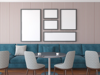Mock up poster, cafe interior, 3d render