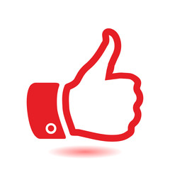 Like  icon. Hand finger up sign. Thumb up symbol. Flat design style. 