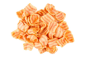 top view of potato snacks pile isolated on white