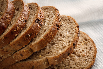 grain bread with flax seeds and sesame, close up