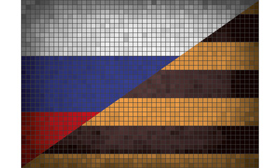 Георгиевская лента и Российский флаг в стиле мозаики - obrazy, fototapety, plakaty