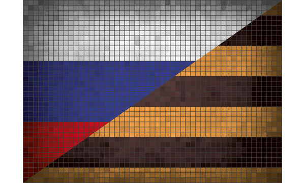 Георгиевская лента и Российский флаг в стиле мозаики