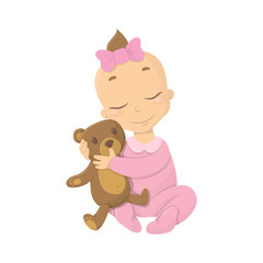 Obraz na płótnie Canvas Baby girl with teddy bear. Isolated baby with toy.