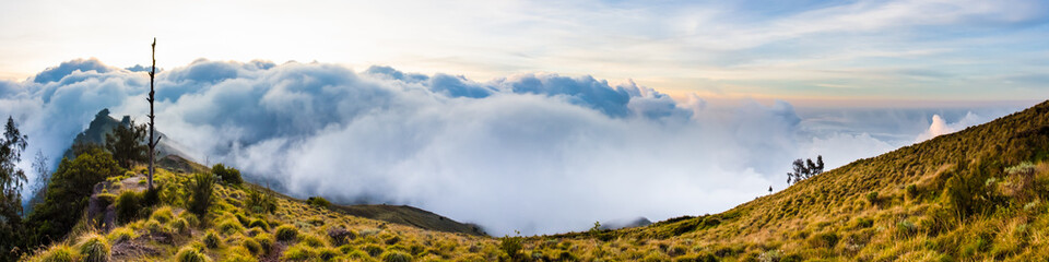 Panoramic view of the clouds from the top of caldera, Indonesia