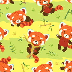 vector cartoon red panda seamless pattern