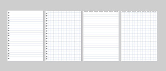 Set of realistic vector illustration of blank sheets of square and lined paper from a block isolated on a gray background - obrazy, fototapety, plakaty