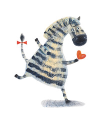 Zebra with heart. Watercolor illustration. Hand drawing - 150996328