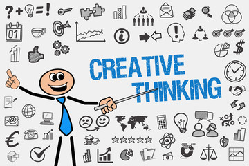 Creative Thinking / Mann mit Symbole