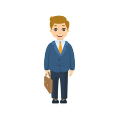 Isolated cartoon businessman in suit and with briefcase on white background.