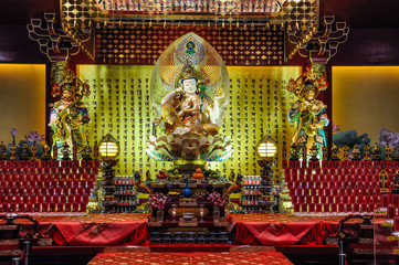 Buddhist temple interior in the Chinatown of Singapore