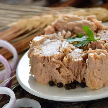 Canned tuna fish in plate