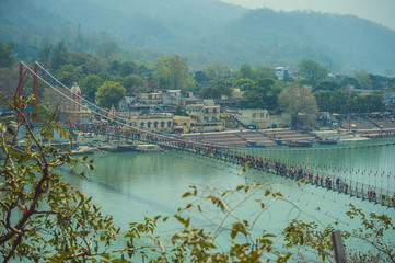 Ram Jhula bridge across the Ganges River in Rishikesh