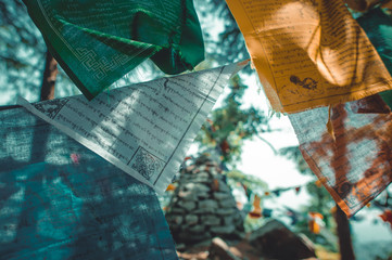 Buddhist prayer flags on a hill in Dharamsala