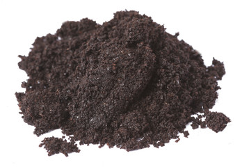 A pile of ground coffee isolate on white background.