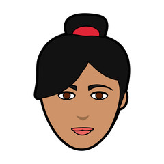 young pretty woman with hair in top knot icon image vector illustration design