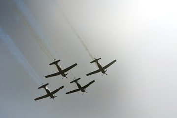 Fototapeta na wymiar Synchronized flight of 4 planes in the team during Israeli 69st independent day 