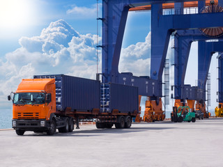 Container discharging from the vessel at the port move to container yard by truck