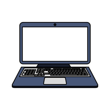 color image cartoon laptop computer with keyboard vector illustration