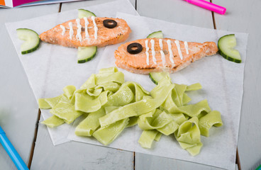 Funny salmon steaks for kids
