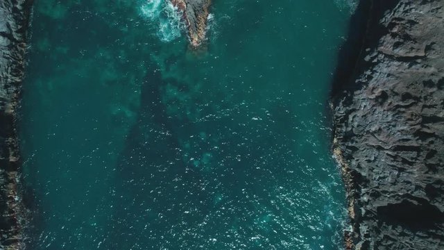 Cinematic Aerial Drone shot of Volcanic Rocks and Ocean Lanzarote