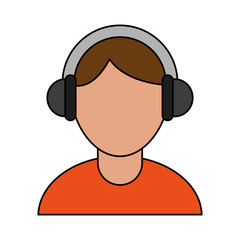 color image cartoon faceless half body guy with headphones vector illustration