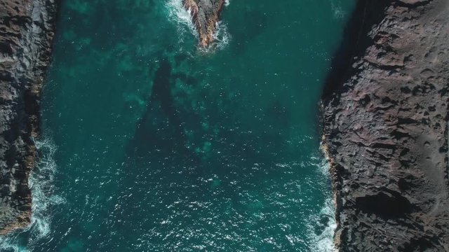 Cinematic Aerial Drone shot of Volcanic Rocks and Ocean Lanzarote