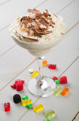 Milkshake in a glass with candies