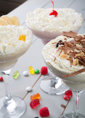 Milkshake in a glass with candies