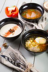 Set of three different soups
