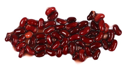 cooked red kidney beans isolated on white background, top view