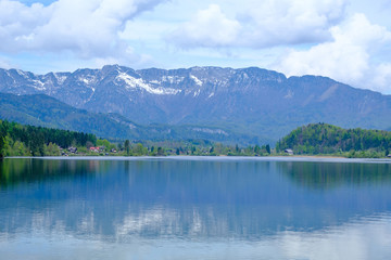 The mountain and lake.