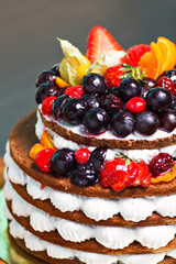 Cake with fresh fruits and berries
