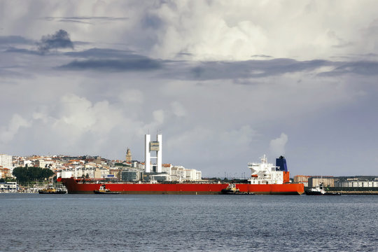 vessel in Coruna port , Spain , crude oil tanker