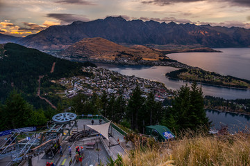 Cityscape of Queenstown and Lake Wakaitipu with The Remarkables in the background from viewpoint at...