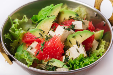 Vegetarian indian restaurant dish, fresh salad isolated