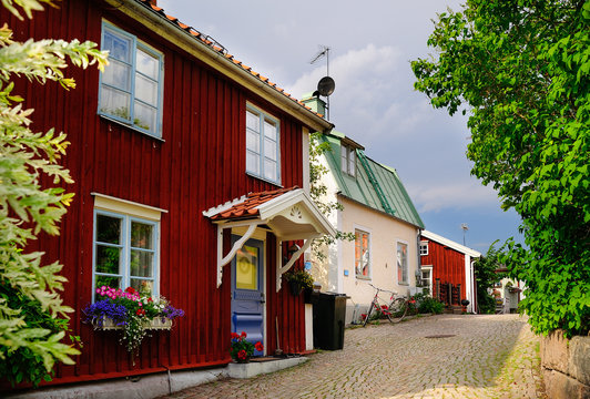 Stra&szlig;e Batsmansbacken, Drehort Astrid Lindgrens "Kalle Blomquist", Ort Vimmerby, Kalmar l&auml;n, Smaland, Schweden