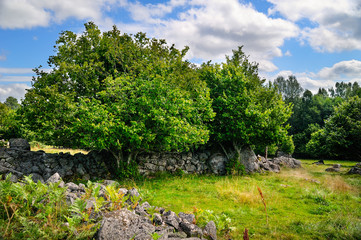 Natursteinmauer aus Findlingen Feldsteinen, Vassemåla, , Vimmerby, Kalmar län, Smaland, Schweden © Torsten Becker