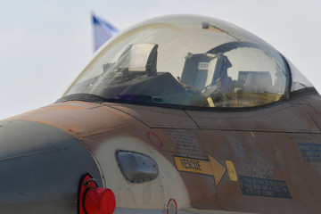 Fototapeta na wymiar Part of F16 aircraft during Israeli 69st independent day exhibition