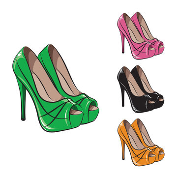 Set of women's shoes in various shades