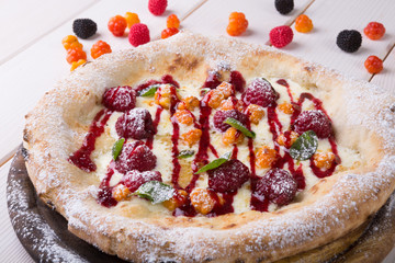 Sweet pizza with raspberries