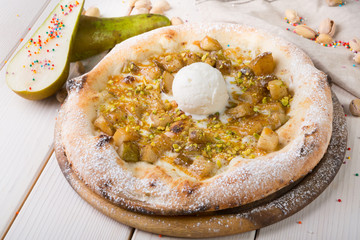Sweet pizza with pears