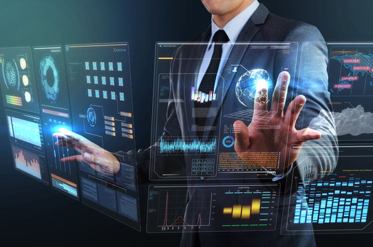businessman using transparency technology interface	