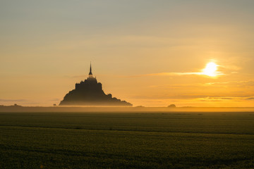 .Idyllic Sunrise at Mont Saint-Michel Abbey, Normandy, France, Western Europe
