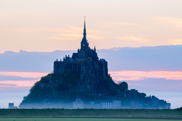 Fototapeta premium .Idyllic Sunrise at Mont Saint-Michel Abbey, Normandy, France, Western Europe