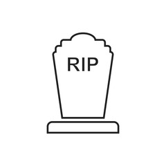 Halloween grave icon in line style. Gravestone vector illustration. Rip tombstone flat icon.