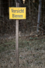 Warning sign with the words - Caution Bees - in German