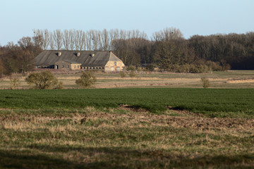 View over fields and storage building in rural Mecklenburg-Vorpommern