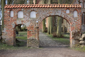 Fototapeta na wymiar Portal of cemetery in Gross Kiesow, Mecklenburg-Vorpommern, Germany