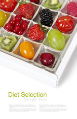Chocolate box with fresh fruit contents - humorous diet concept