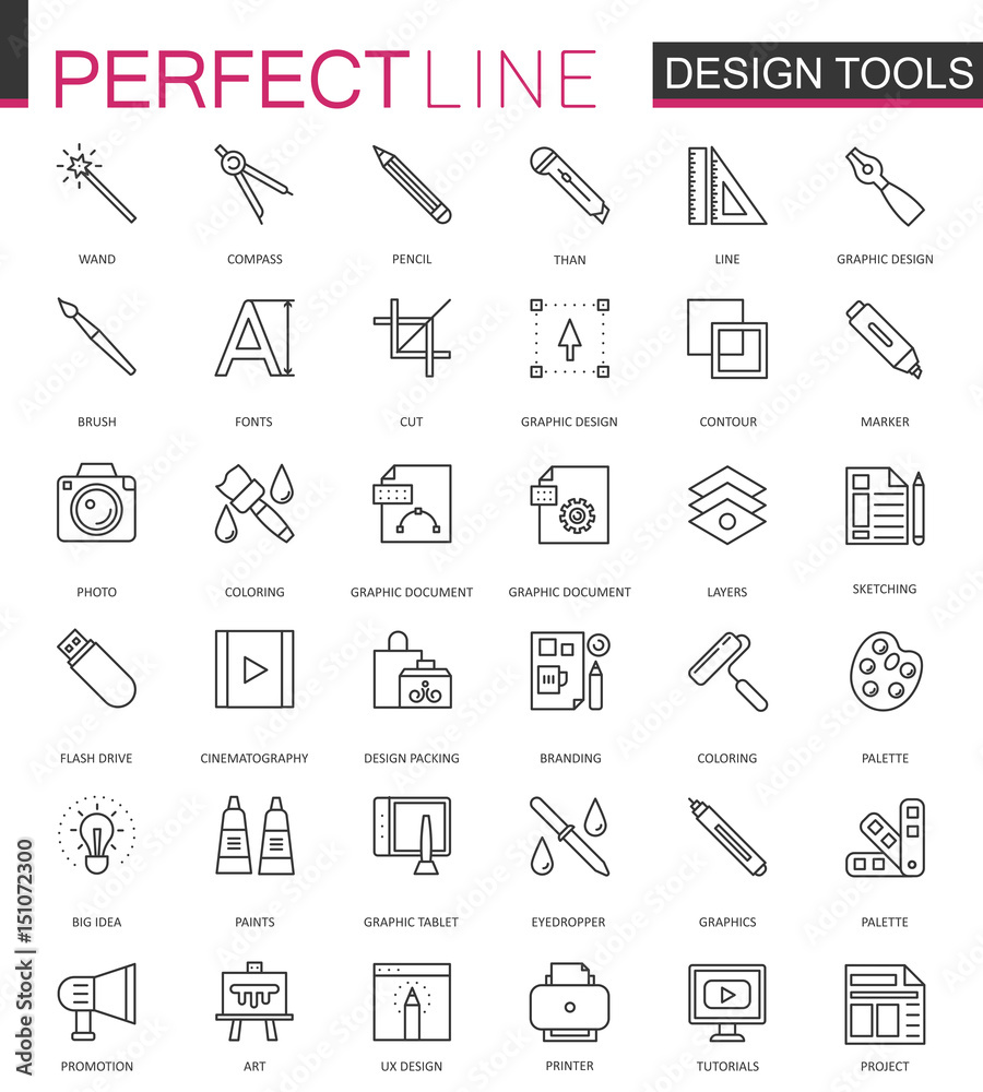 Aufkleber Graphic design program tools icon palettes thin line web icons set. Interface outline stroke icon design.